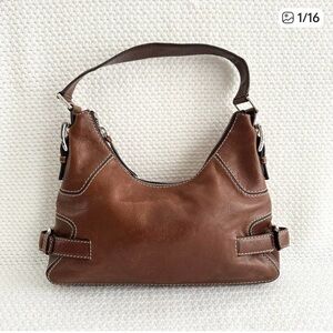 Michael Kors Cognac Smooth Brown Leather Shoulder Bag with Contrast Stitching